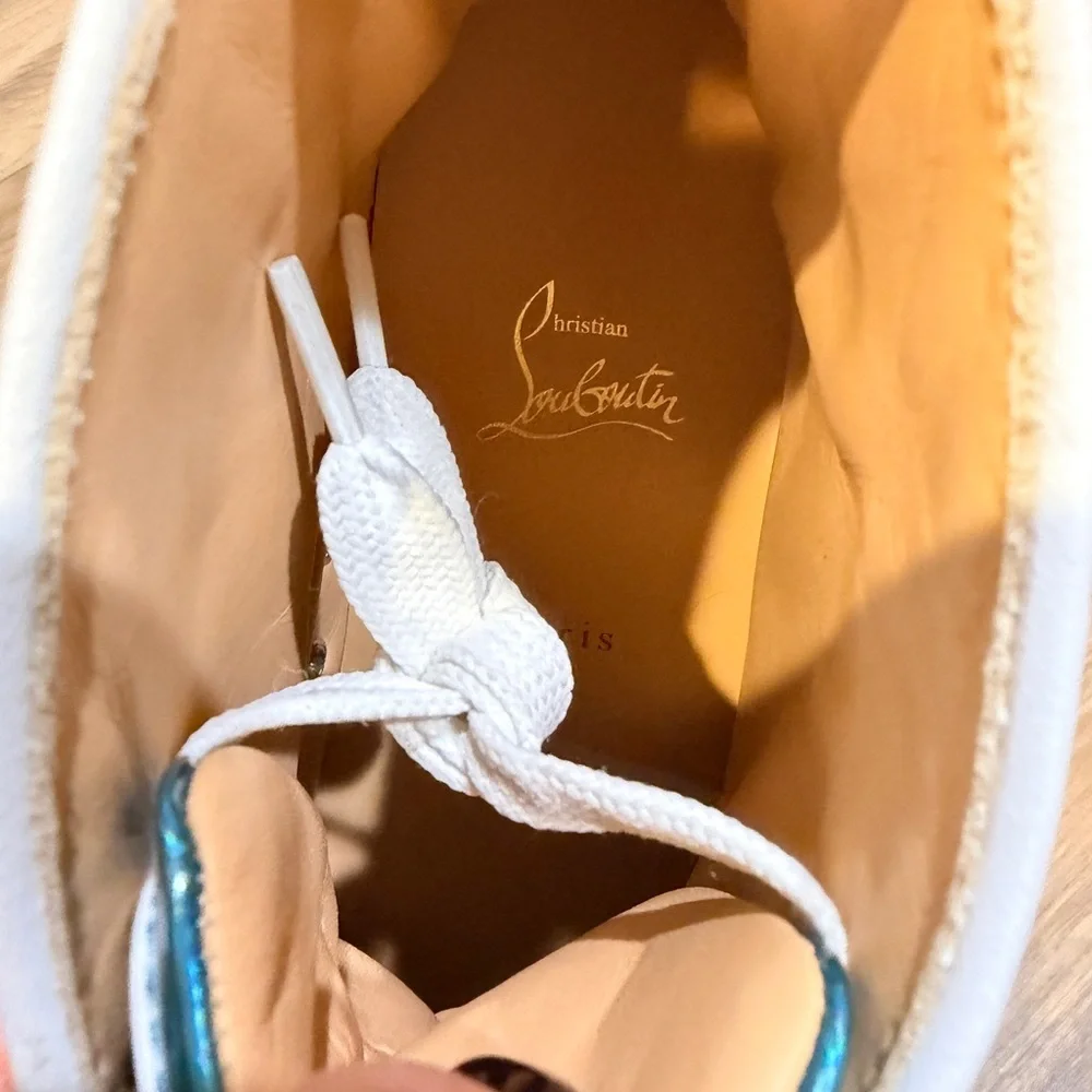 $995 CHRISTIAN LOUBOUTIN Patent Leather Blue Psychic Fun Hi Top Sneakers 41 EU 8 - Picture 9 of 11